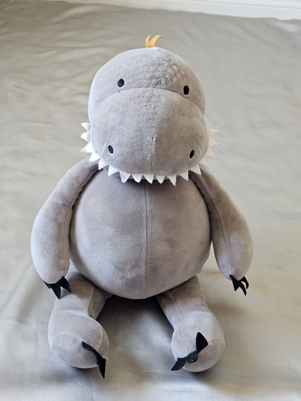 Bunnies by the Bay Gray Plush Dinosaur with White Teeth and Black Claws